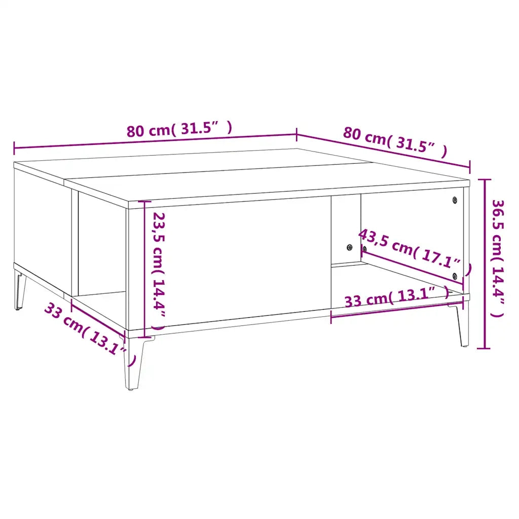 Tavolino da Salotto Nero 80x80x36,5 cm in Legno Multistrato 821101