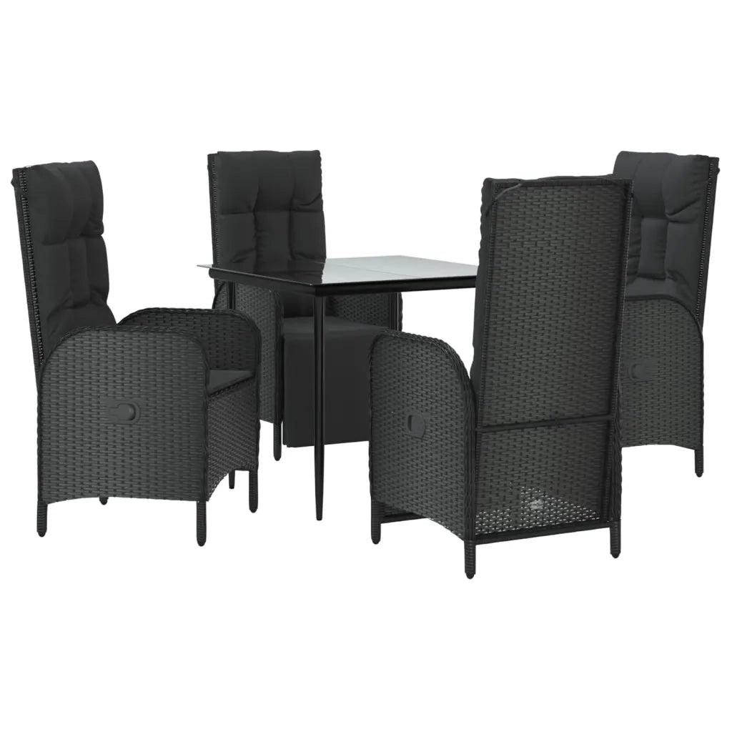 Set da Pranzo da Giardino 5 pz Nero con Cuscini in Polyrattancod mxl 124398