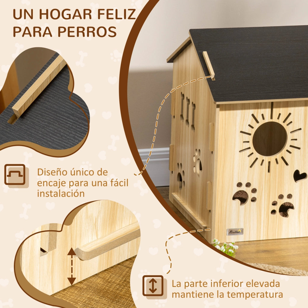 Casetta per Cani Piccoli Interna in Legno con Incisioni ¨C zephmum ¨C 69x50x58,5 cm Robe