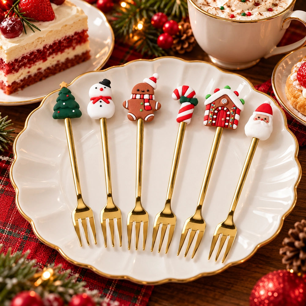 Set 6 Forchettine Dolce Tognana Jingle Bites Gold Natalizie