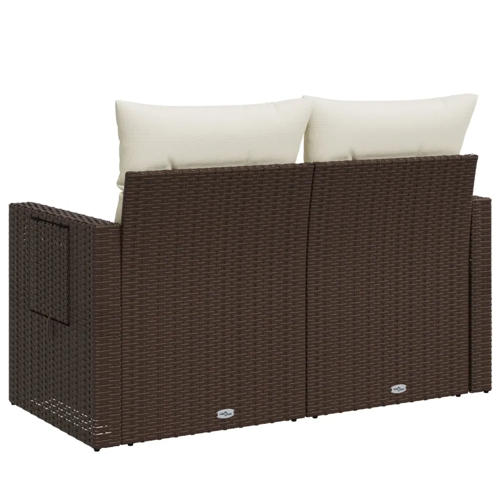 Divano da Giardino a 2 Posti con Cuscini in Polyrattan Marrone 366210