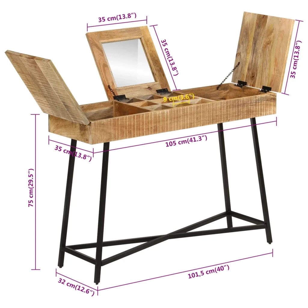 vidaXL Toeletta 105x35x75cm Legno Massello Mango Grezzo e Ferro