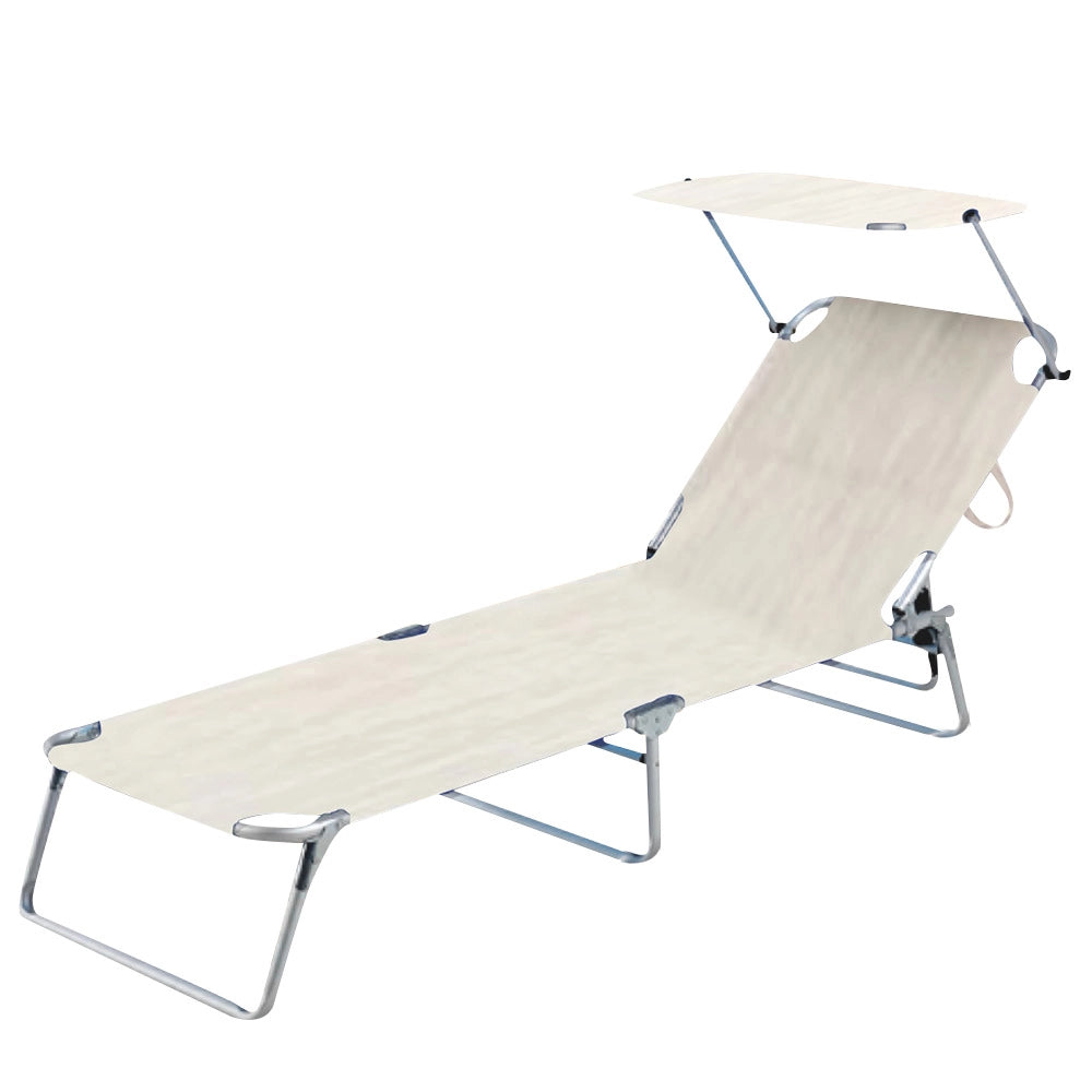 Lettino Prendisole Pieghevole Mare Spiaggia Sdraio con Tettuccio Parasole Beige