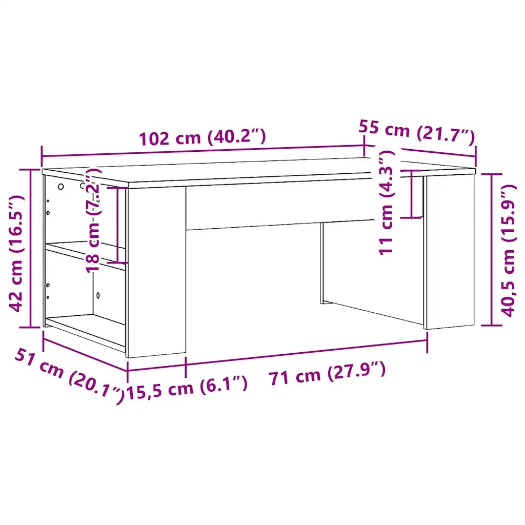 Tavolino da Salotto Rovere Fumo 102x55x42 cm Legno Multistrato
