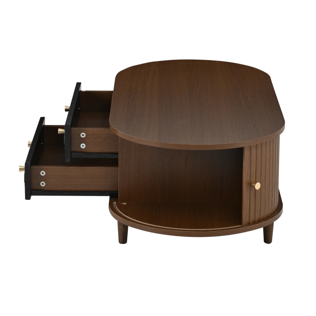 Tavolino basso con 2 cassetti e 2 ante a ribalta in truciolare effetto noce e nero 100 × 50 × 36 cm