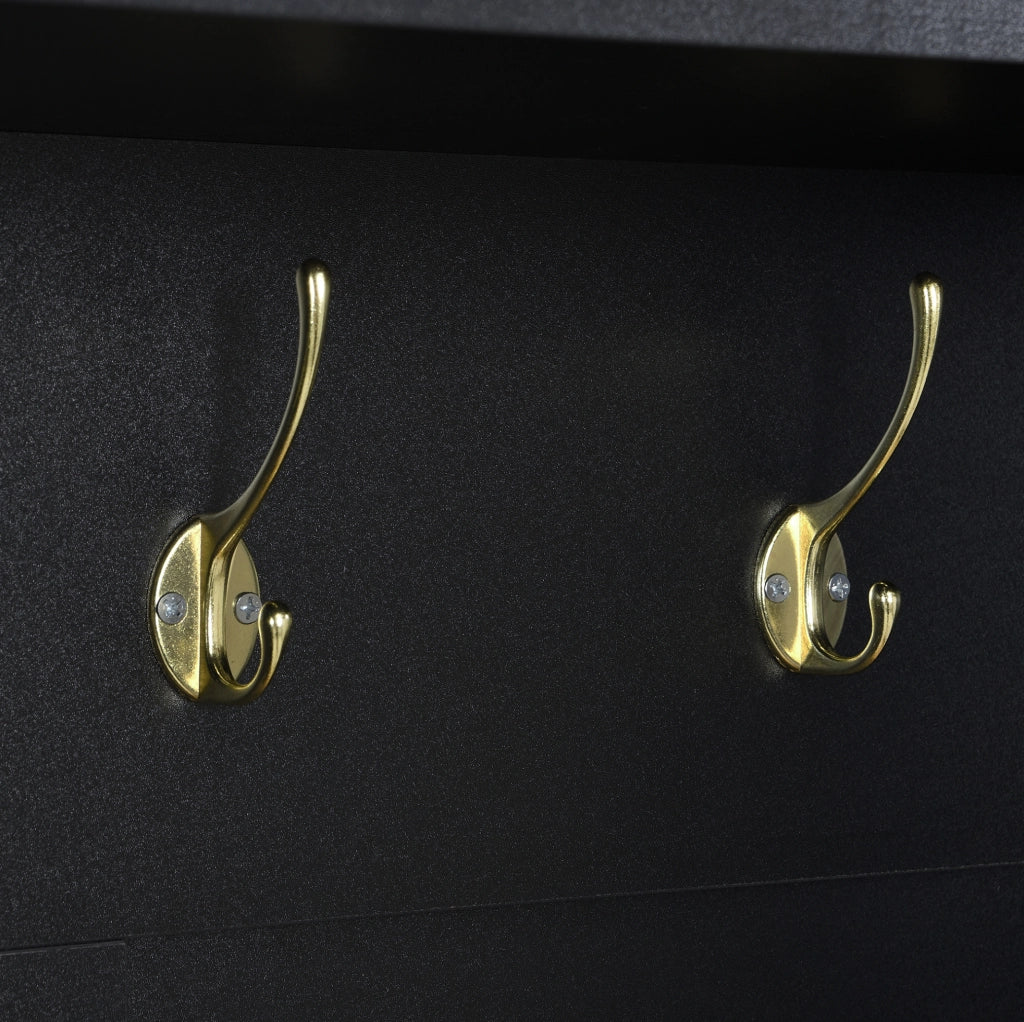 Garderobiera multifunzione con scarpiera; ganci e ripiano 195x75x35 cm; MDF nero e legno