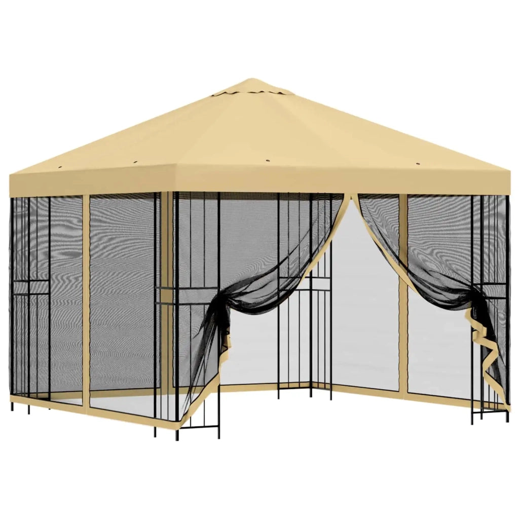 Gazebo da giardino con pareti laterali 3 x 3 m Crema