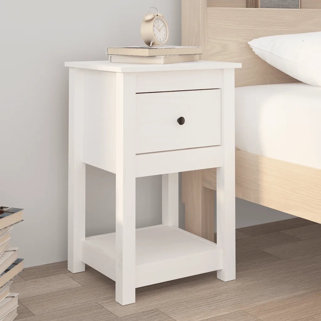 Comodini 2 pz Bianca 40x35x61,5 cm in Legno Massello di Pino cod mxl 50978