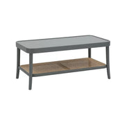 Tavolino contemporaneo legno paglia grigio shabby 100x50x43 - Mobili 2G