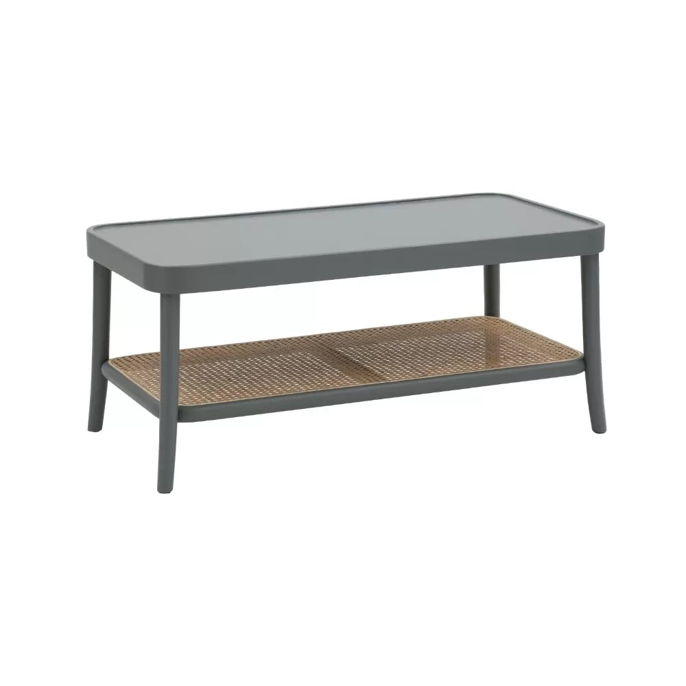 Tavolino contemporaneo legno paglia grigio shabby 100x50x43 - Mobili 2G