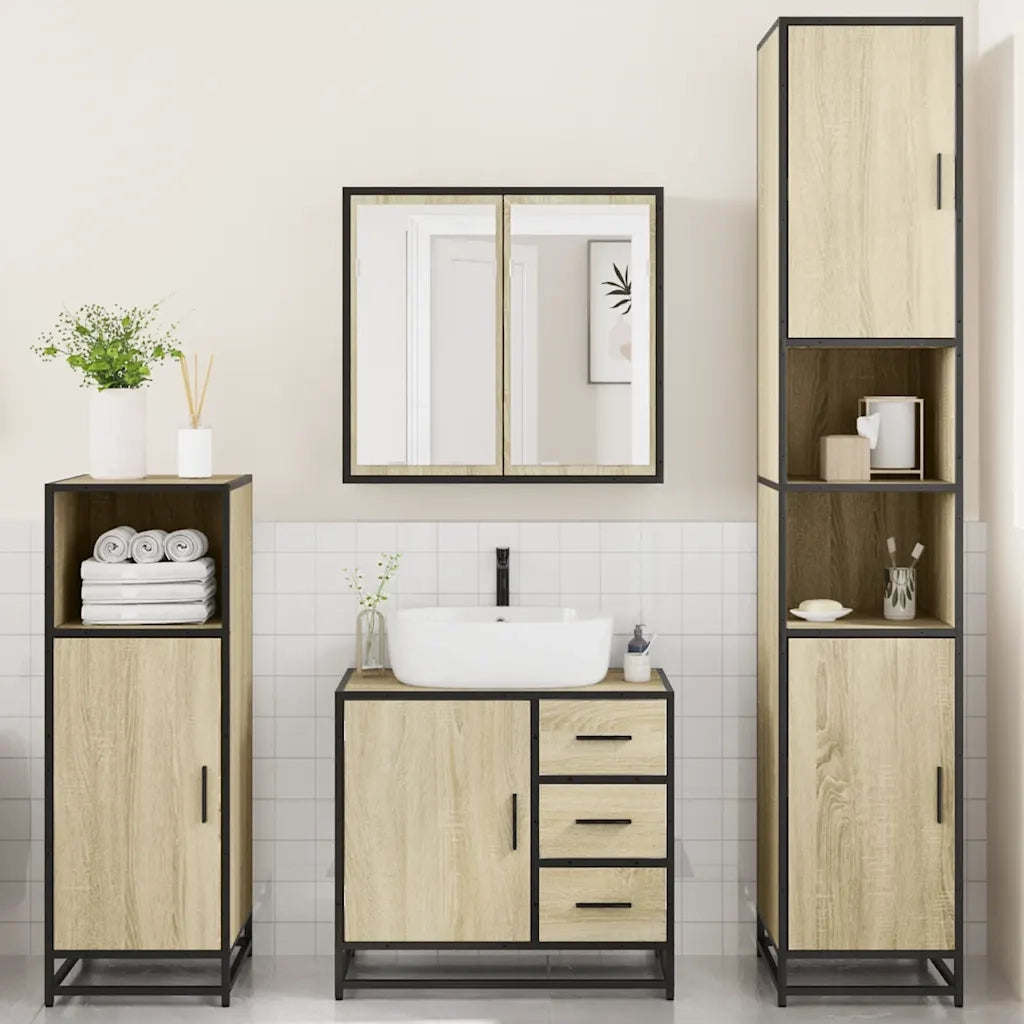 Set Mobili da Bagno 4 pz Rovere Sonoma in Legno Multistrato