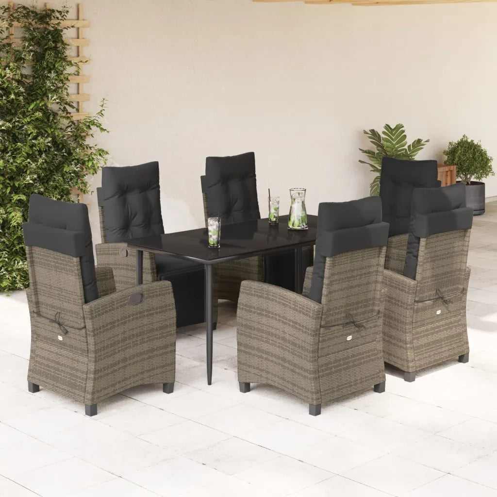 Set da Pranzo da Giardino 7 pz con Cuscini in Polyrattan Grigio 3212992
