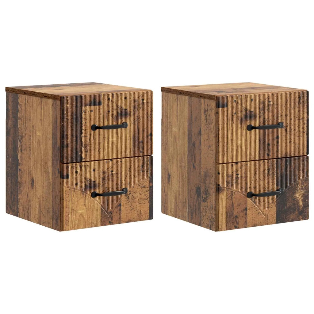 Mobiletto da notte a muro 2 pcs Legno antico 34,5 x 33 x 40 cm 898992