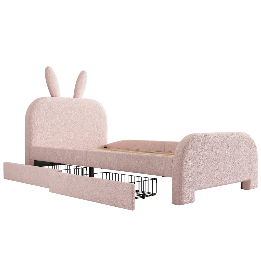 LETTO bambini 90x200 cm rosa in Plush e MDF con 2 cassetti