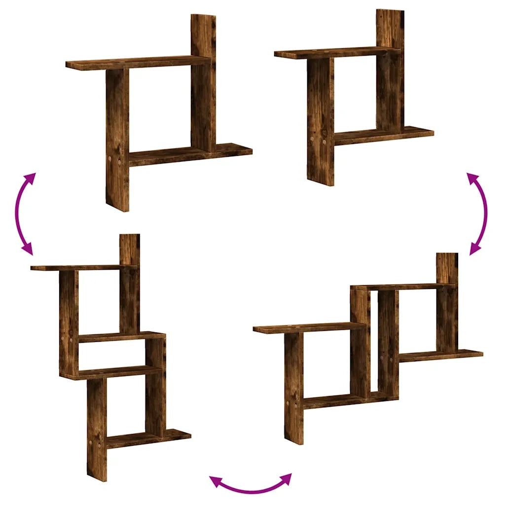 2 pz Mensole da Parete | Scaffali a Parete | Ripiano a parete Rovere Fumo 50x12x50 cm in Truciolato