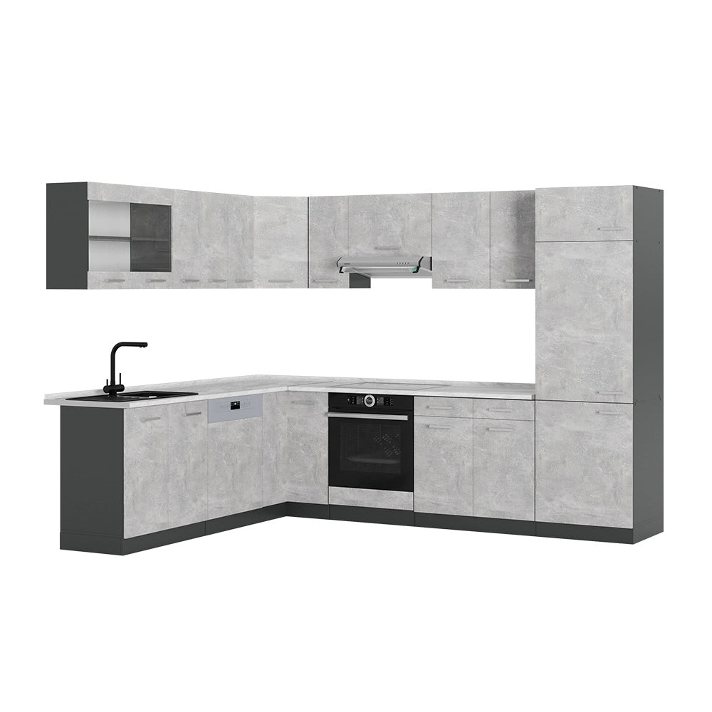 Cucina angolare completa R-Line Calcestruzzo/Antracite 287 x 227 cm, PL Marmo Vicco