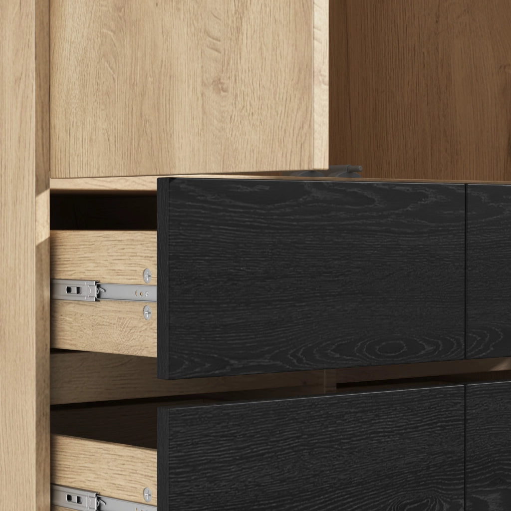 Armadio con Specchio e LED Guardaroba Moderno Rovere 110x47x200 cm con 4 Cassetti e 9 Scomparti