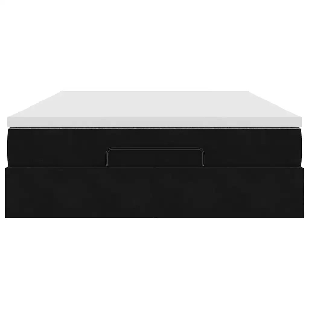Struttura Letto Pouf con Materasso Nero 140x200 cm in Velluto