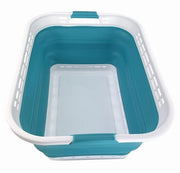 Wascio opvougbile 42L in plastica - Cassetto opvougbile per organizzare/riutilizzare - Sacca per il bucato trasportabile - Contenitore pieghevole per la spazzatura (bianco/blu ceramico)