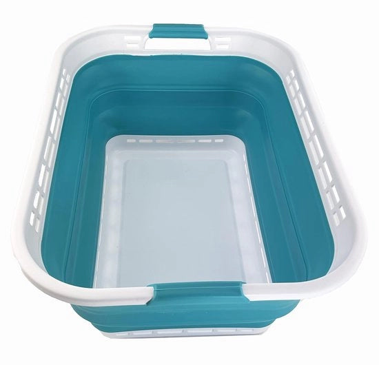 Wascio opvougbile 42L in plastica - Cassetto opvougbile per organizzare/riutilizzare - Sacca per il bucato trasportabile - Contenitore pieghevole per la spazzatura (bianco/blu ceramico)