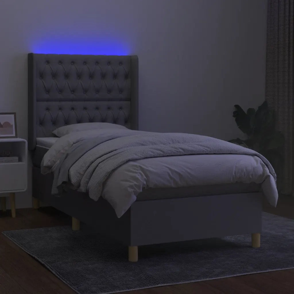 Letto a Molle Materasso e LED Grigio Chiaro 90x190 cm Tessuto 3139077