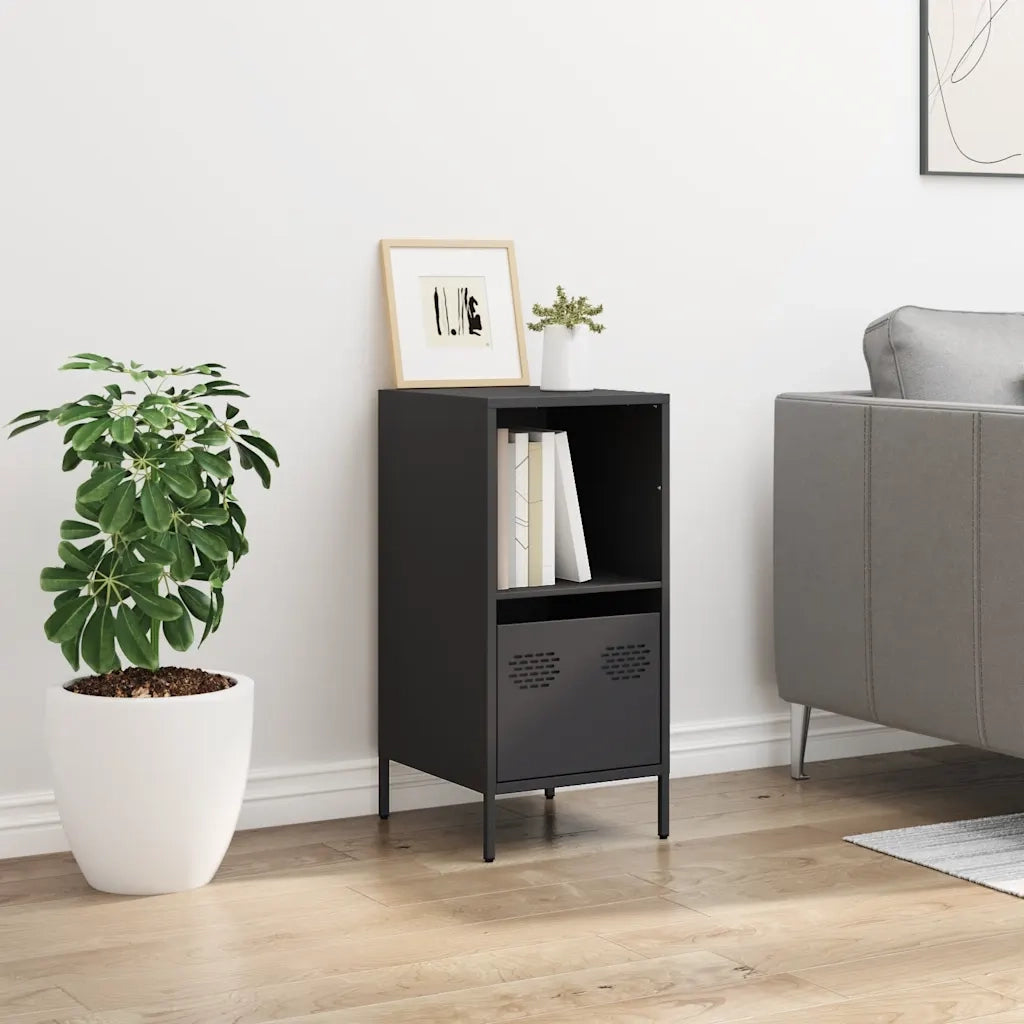 Credenza Nera 35x39x73,5 cm in Acciaio Laminato a Freddo