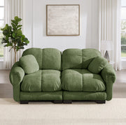 Divano 2 posti 190x86x90 cm verde in chenille; cuscini trapuntati modulari