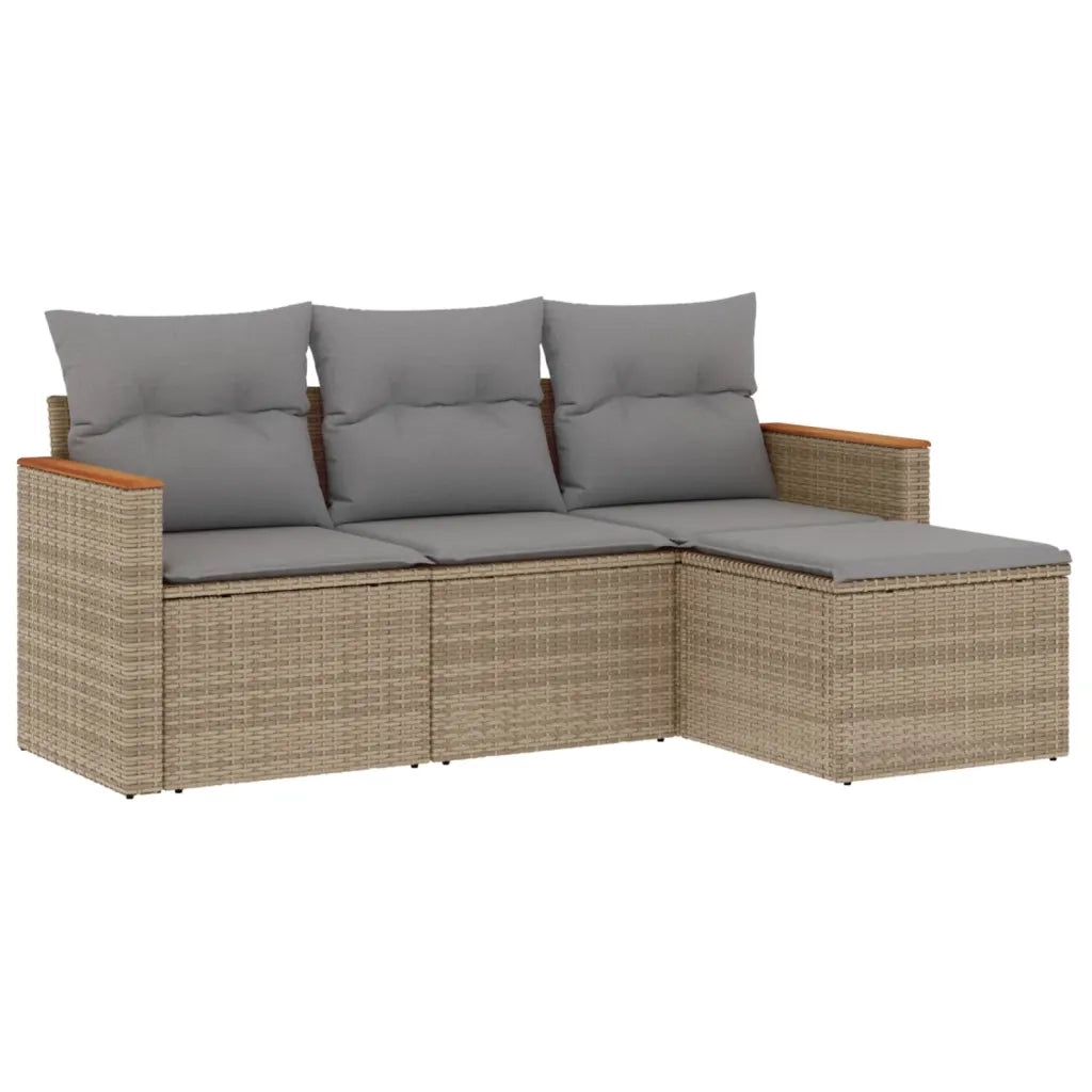 Set Divano da Giardino 4 pz con Cuscini Beige in Polyrattan 3258307