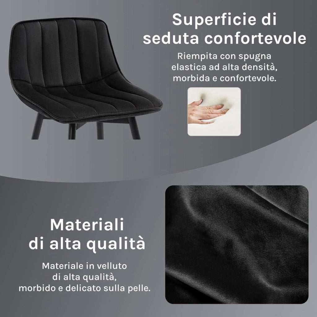 Sgabelli da Cucina Set di 4, Sedie da Bar in Velluto, Sgabelli Alti con Schienale, per Colazione da Bistro, Isola, Banco, Nero