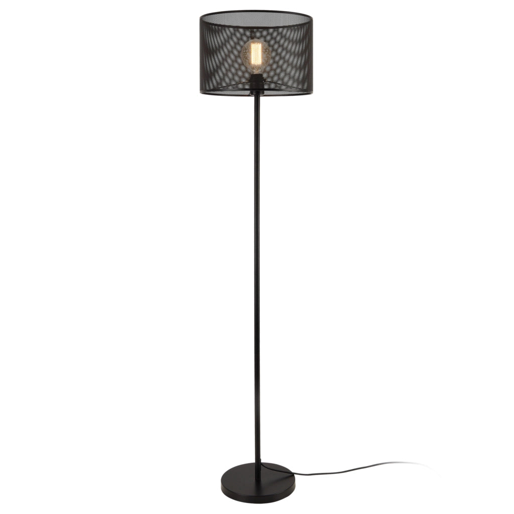 Lampada da Terra Alta 153 cm Piantana Dritta con Paralume Cilindrico Ø35 cm Superficie a Fori Lampada a Stelo in Metallo - Nero - lux.pro