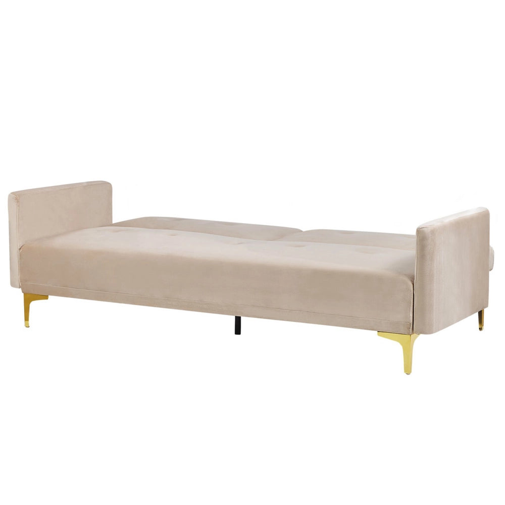 Moderno Divano Letto a 3 Posti Rivestito in Velluto Beige Piedini Cromati