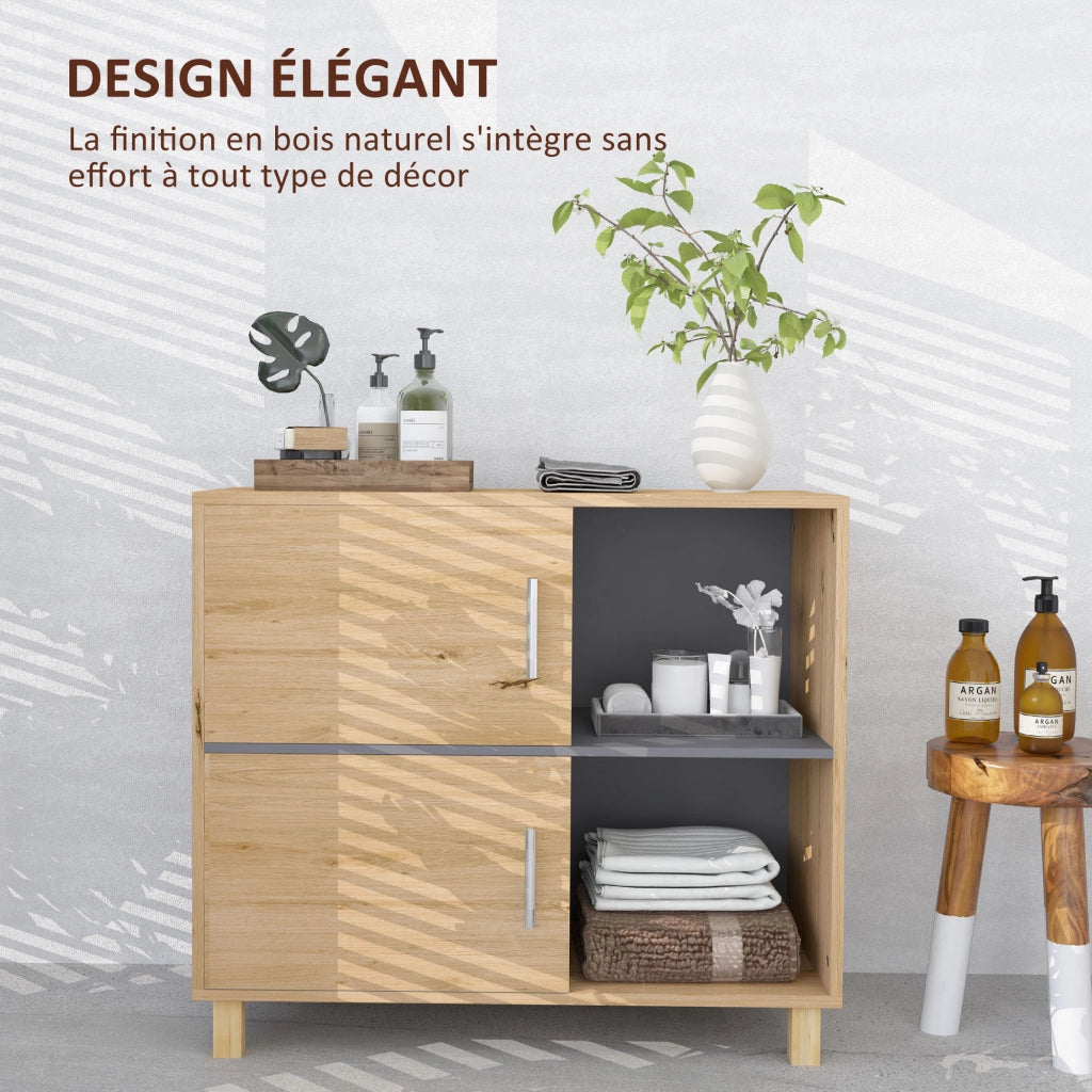 Mobile da bagno con ante e ripiani aperti ¨C Zephmum ¨C Legno naturale 80x35x70 cm