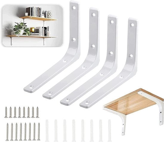 Supporto Plint 4 pezzi - Supporti Plint - Supporto Plint Metallico - Bianco - Acciaio Inossidabile - Supporto Plint Industriale - Supporti Parete - Adatto per Supporto Plint - 200x150mm