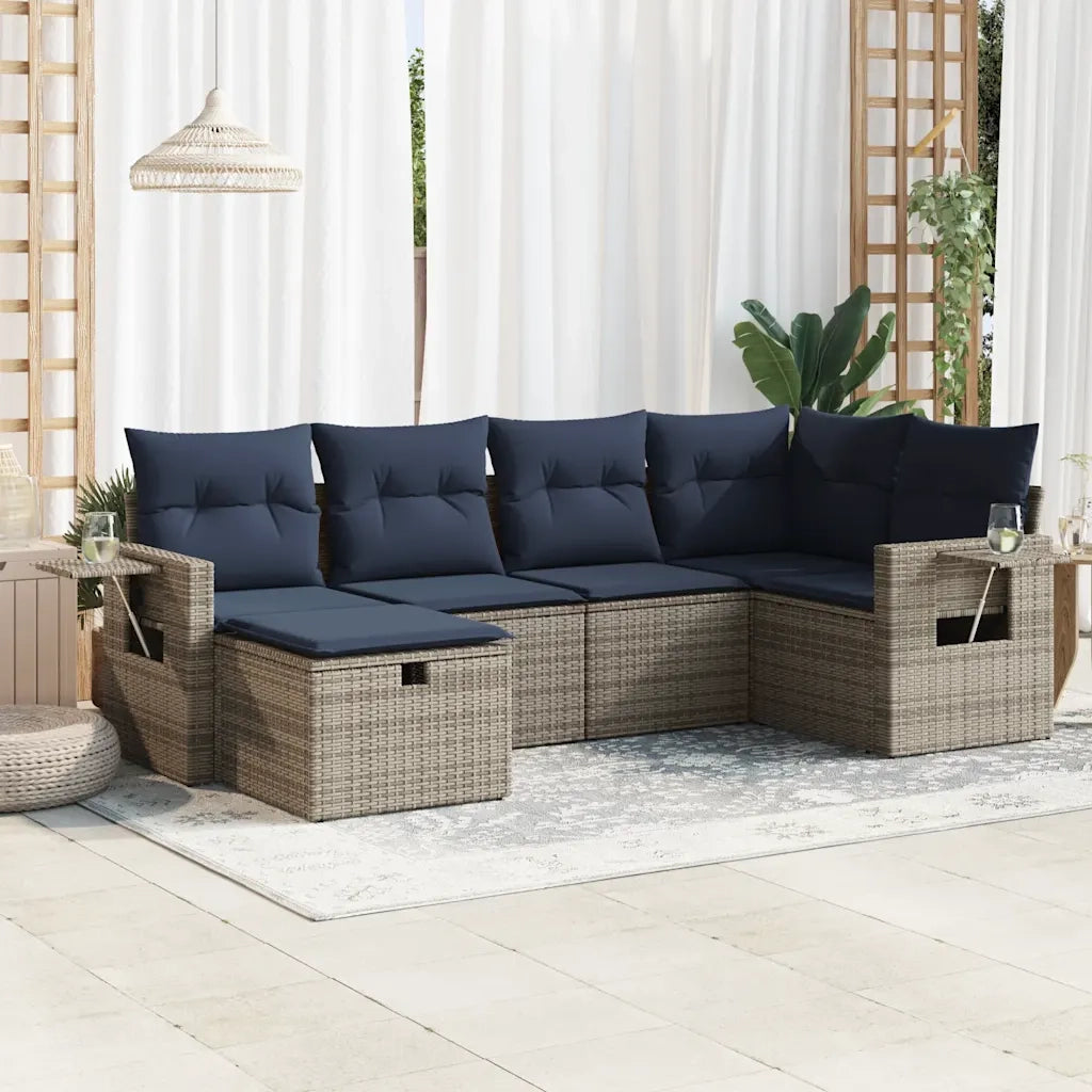 Set Divano da Giardino 6 pz con Cuscini Grigio in Polyrattan 3325487