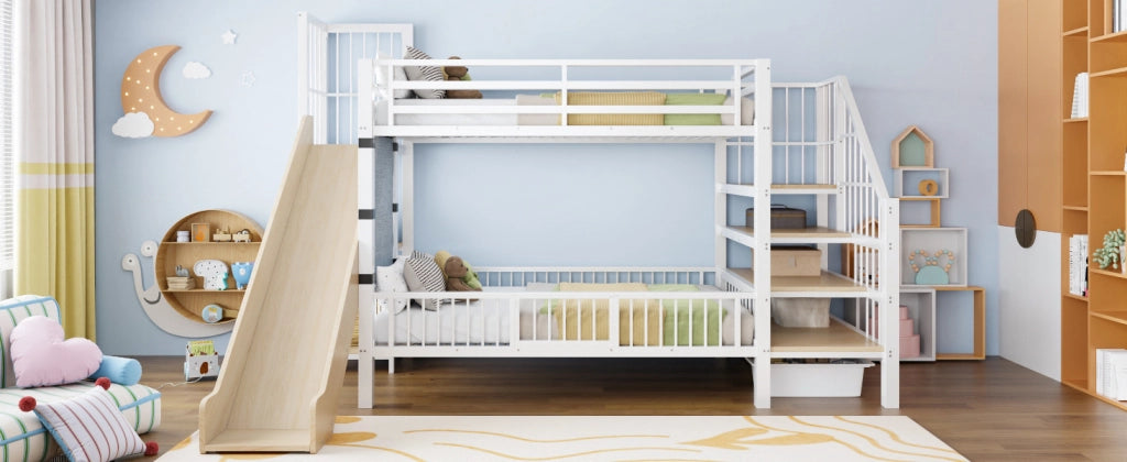 LETTO a soppalco per bambini 90x200 cm in metallo bianco con scivolo e scala