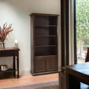 Libreria in legno arte povera 2 ante noce scuro