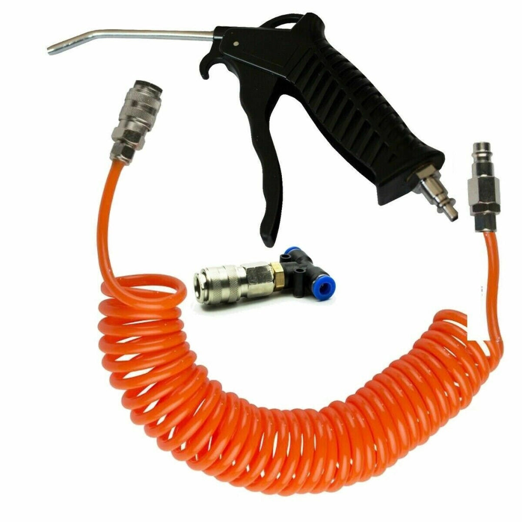 TUBO ARIA COMPRESSA FLESSIBILE PER COMPRESSORE 5 MT + PISTOLA SOFFIAGGIO
