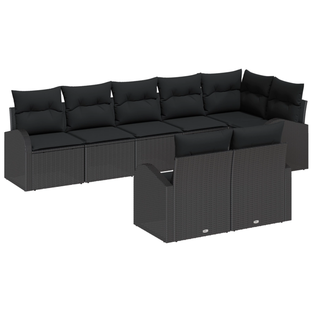 Set Divano da Giardino 8 Pezzi con Cuscini Rattan Poliestere Nero