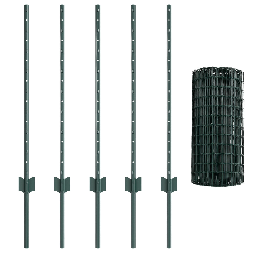 Recinzione Euro con 5 Pali a U Verde 0.8x10 m Acciaio