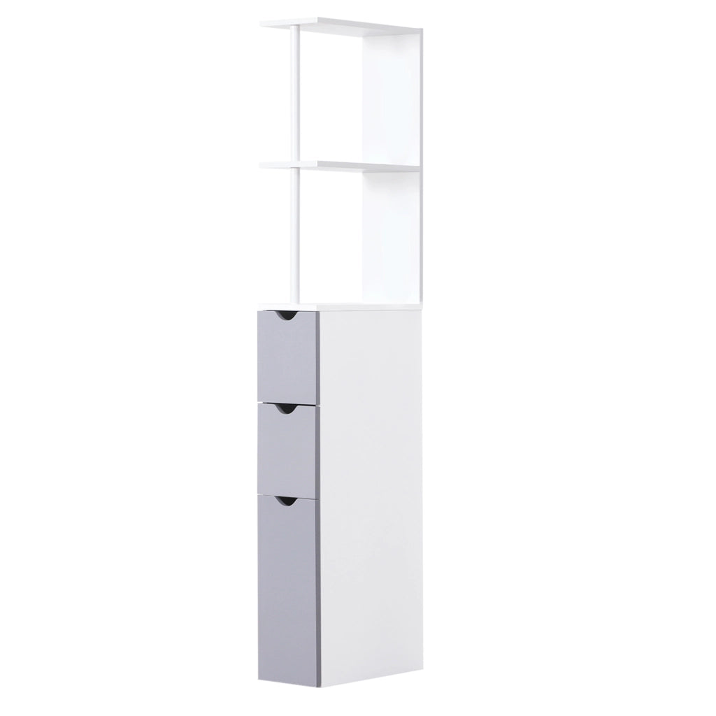 EasyComfort Colonna Bagno, Mobile Bagno Salvaspazio in Legno, Mobiletto con Armadietto, Ripiani e Cassetti, 15x33x136 cm, Grigio Chiaro