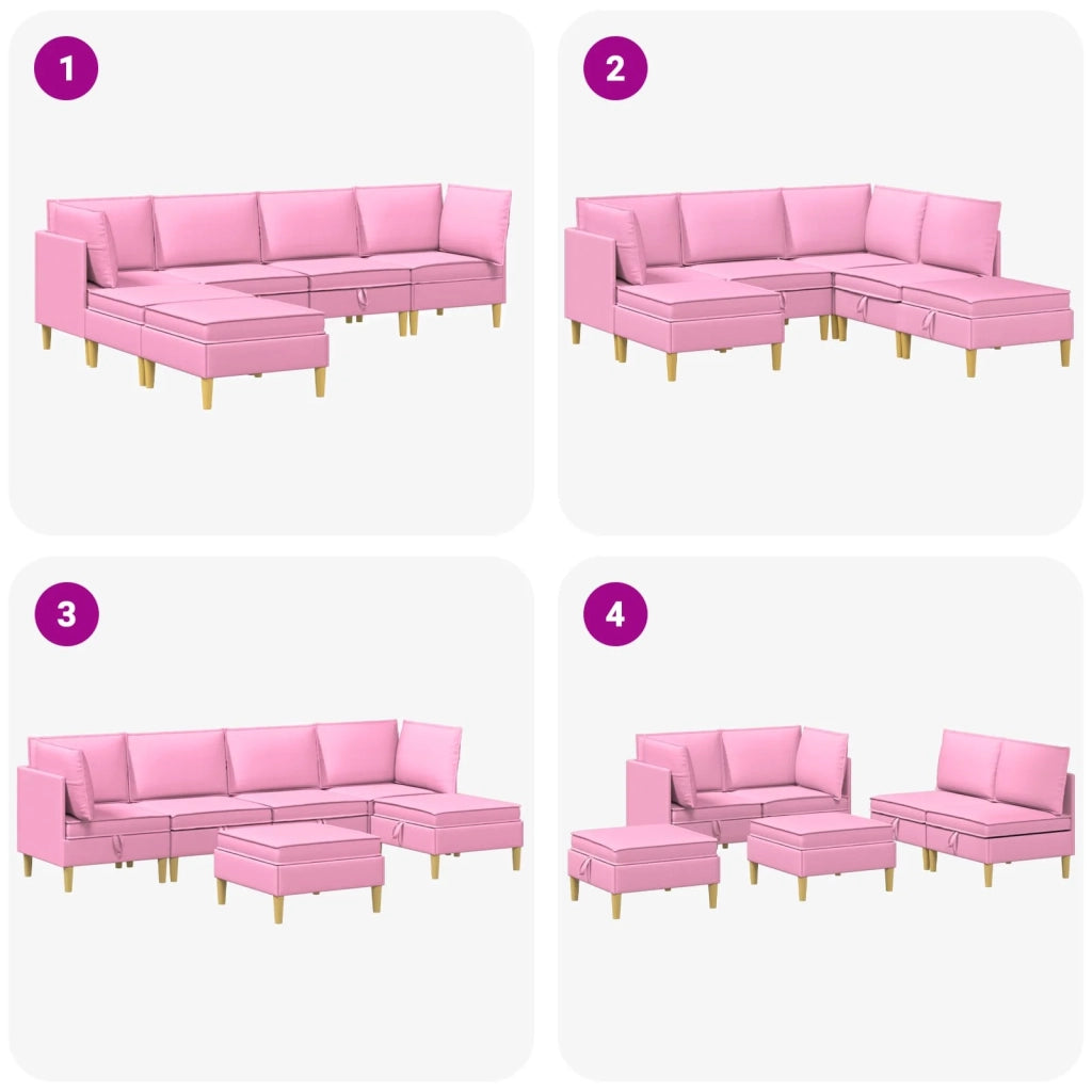 Set di mobili per il soggiorno con cuscino 6 pcs Rosa Tessuto 3413727
