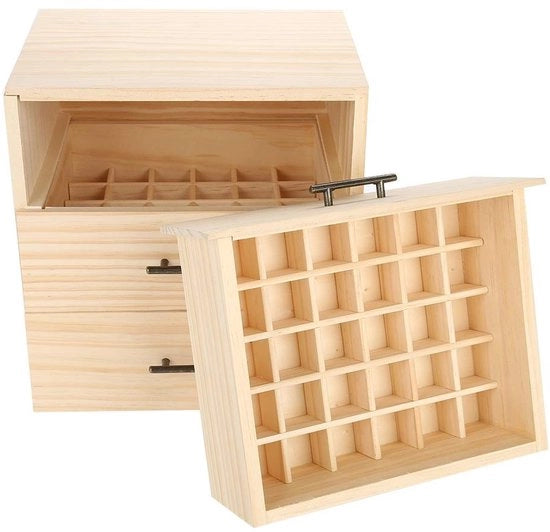 Cassa di Stoccaggio in Legno - 90 Scomparti - a 3 Strati - Compartimenti Rimosibili - Sostenibile - Ideale per Olio Essenziale - Olio Essenziale Contenitore