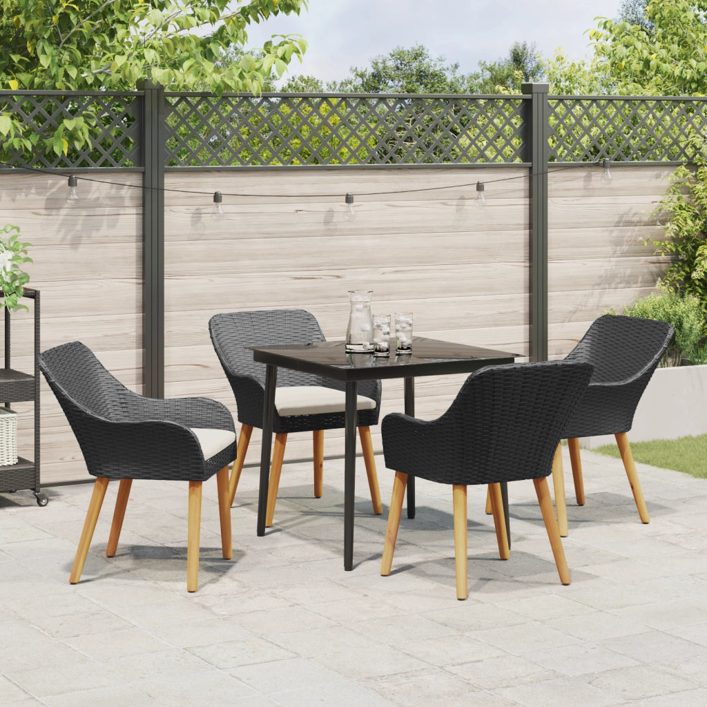 Set da Pranzo da Giardino 5 Pezzi Rattan Polietilene Nero