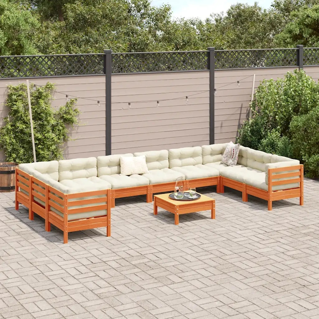 Set Divani Giardino 11pz con Cuscini Marrone Cera Massello Pino 3299648