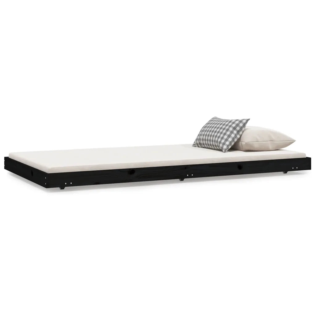 Letto singolo | Letto per adulti | Giroletto Nero 100x200 cm in Legno Massello di Pino