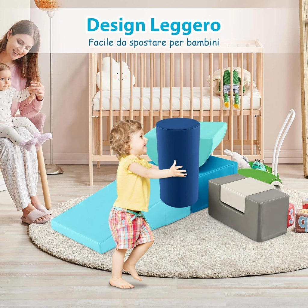 Set di 6 Blocchi per Bambini con Diverse Forme e Colori, Centro Attività Palestrina Giocattolo per Arrampicata e Strisciamento (Blu chiaro)