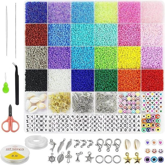 Pezzi di Perle per Bracciali - 16974 Conteggio - 2mm Perle a Rocaille - Set 24 Colori Perle Perla - Fai da Te per Collane e Bracciali