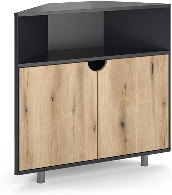 Credenza Inaro, Bianco, 79 x 96 cm con 4 scomparti, adatto per essere riposto in modo salvaspazio negli angoli della stanza