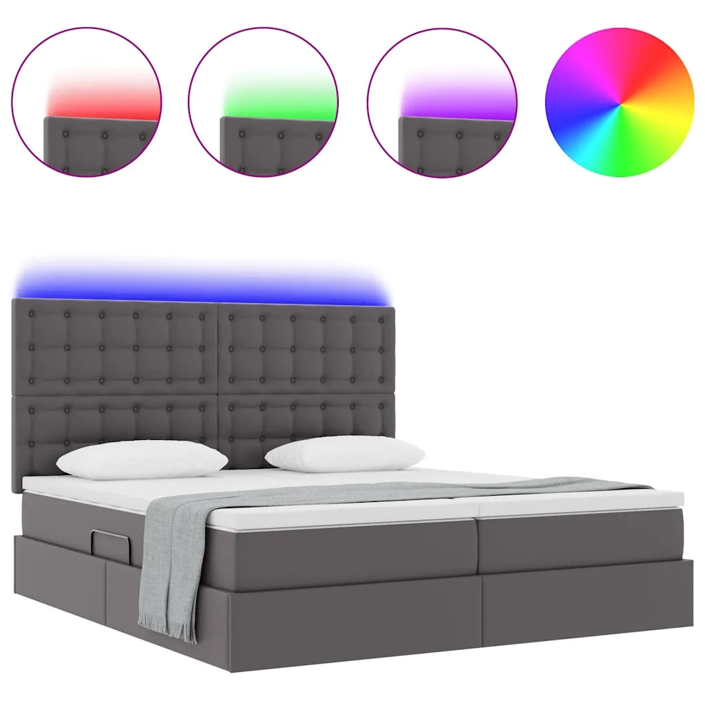 Letto con contenitore e LED Grigio 180 x 200 cm Pelle sintetica