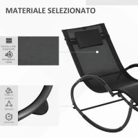 Sedia Sdraio a Dondolo Zero-Gravity da Esterno Impermeabile con Poggiatesta, 155x61x88 cm, Nero